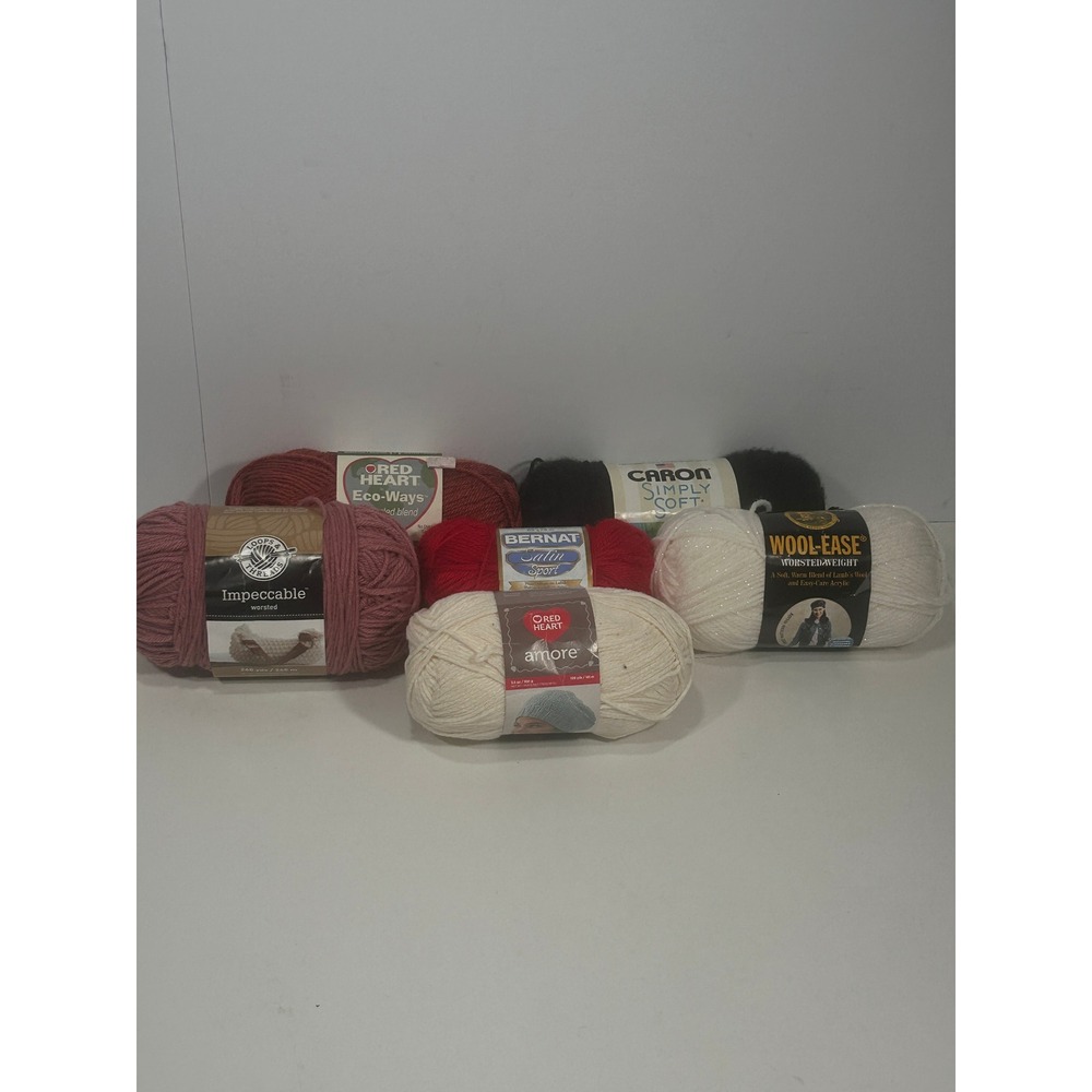 Mixed Yarn Lot Lion Brand Red Heart Caron Bernat Loops & Threads 6 Skeins